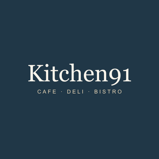 Kitchen91 app icon: centred café, deli and bistro wordmark